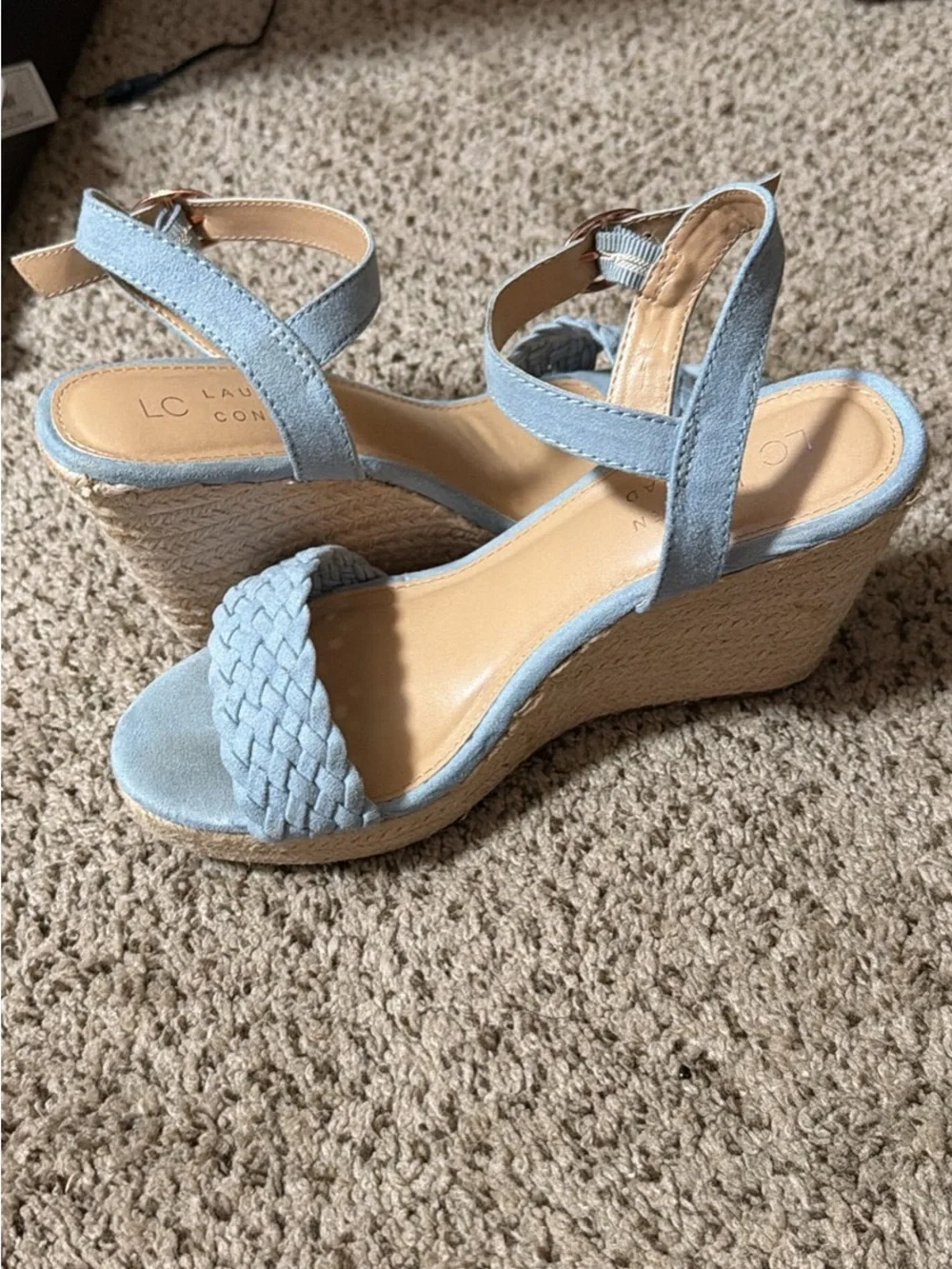 LC Lauren Conrad Light Blue Braided Espadrille Wedge Sandals